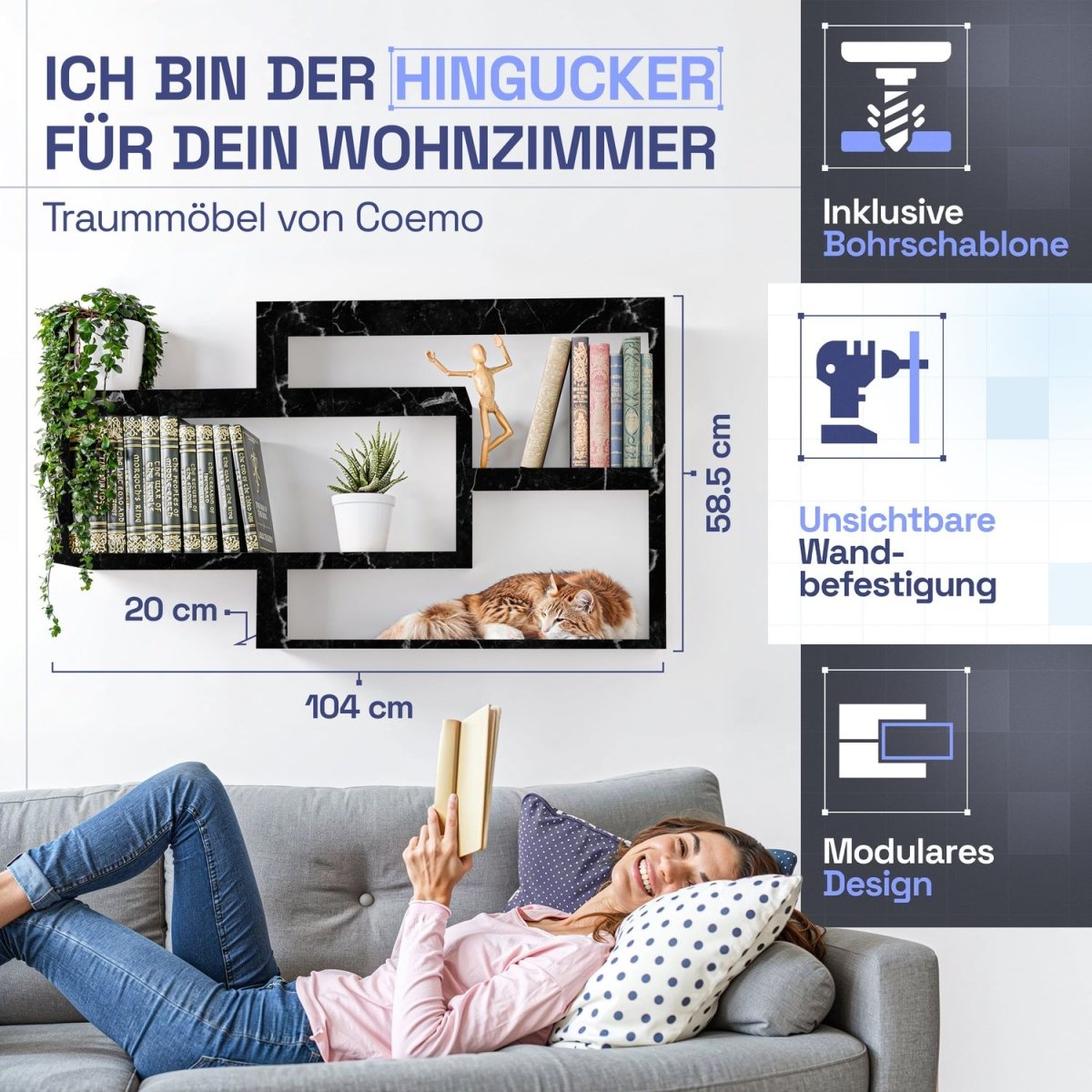 Wandregal Karo Schweberegal aus Holz - Mein - Regal.de