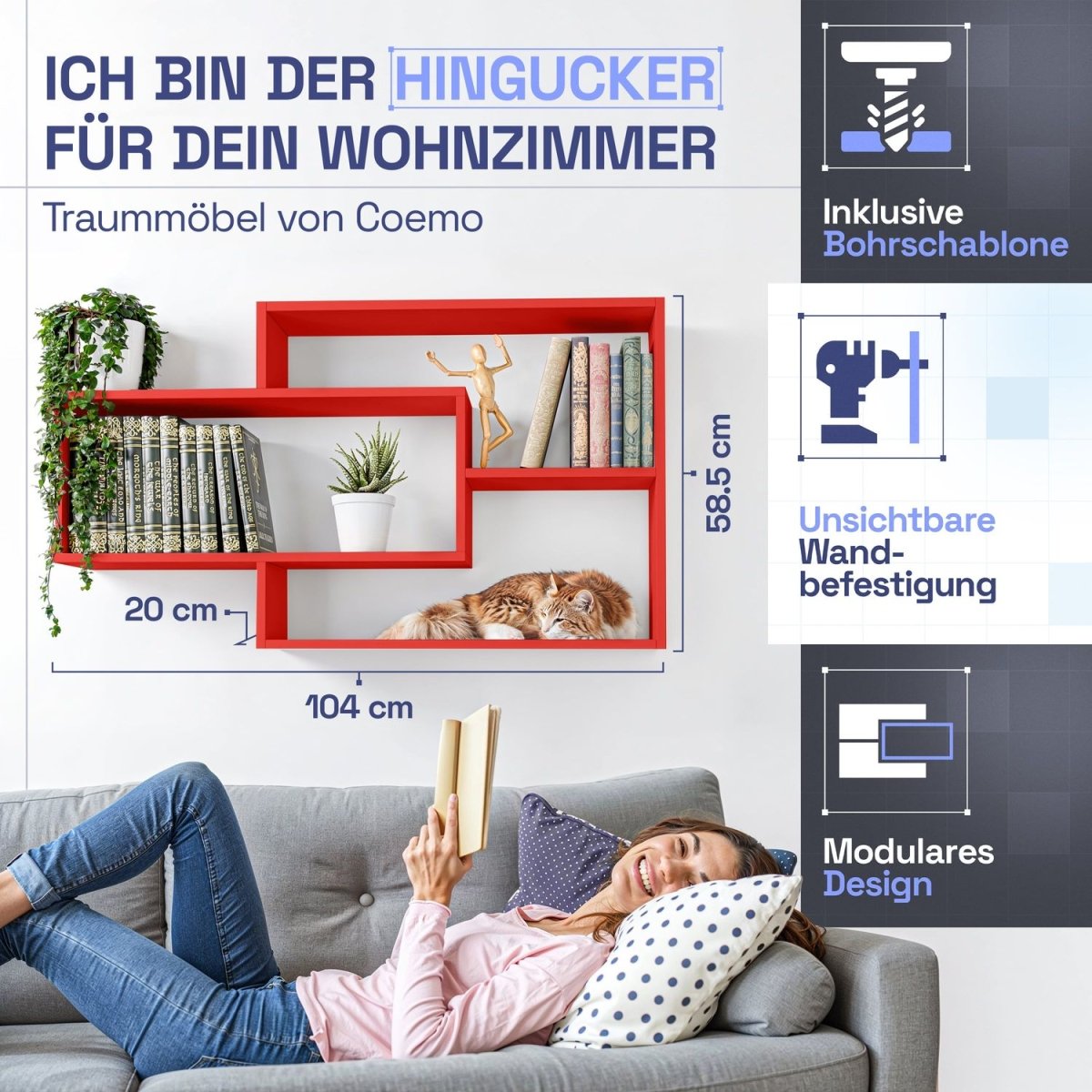 Wandregal Karo Schweberegal aus Holz - Mein - Regal.de