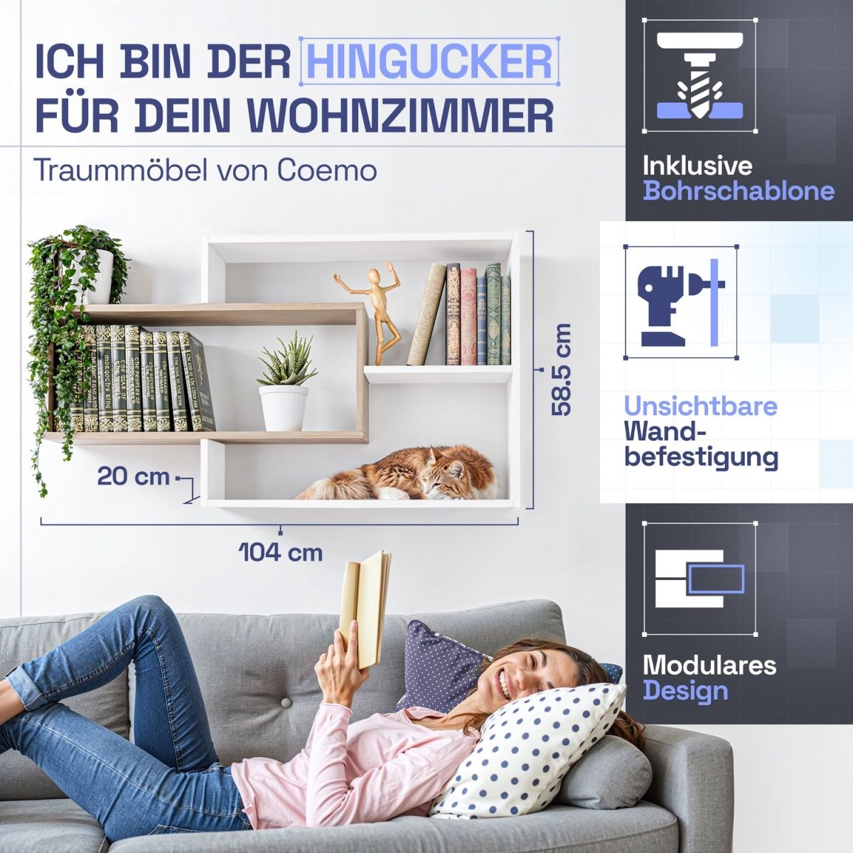 Wandregal Karo Schweberegal aus Holz - Mein - Regal.de