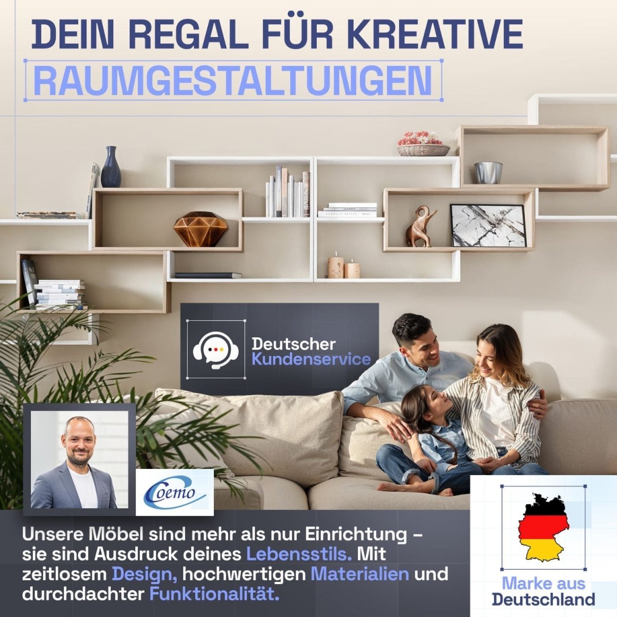 Wandregal Karo Schweberegal aus Holz - Mein - Regal.de