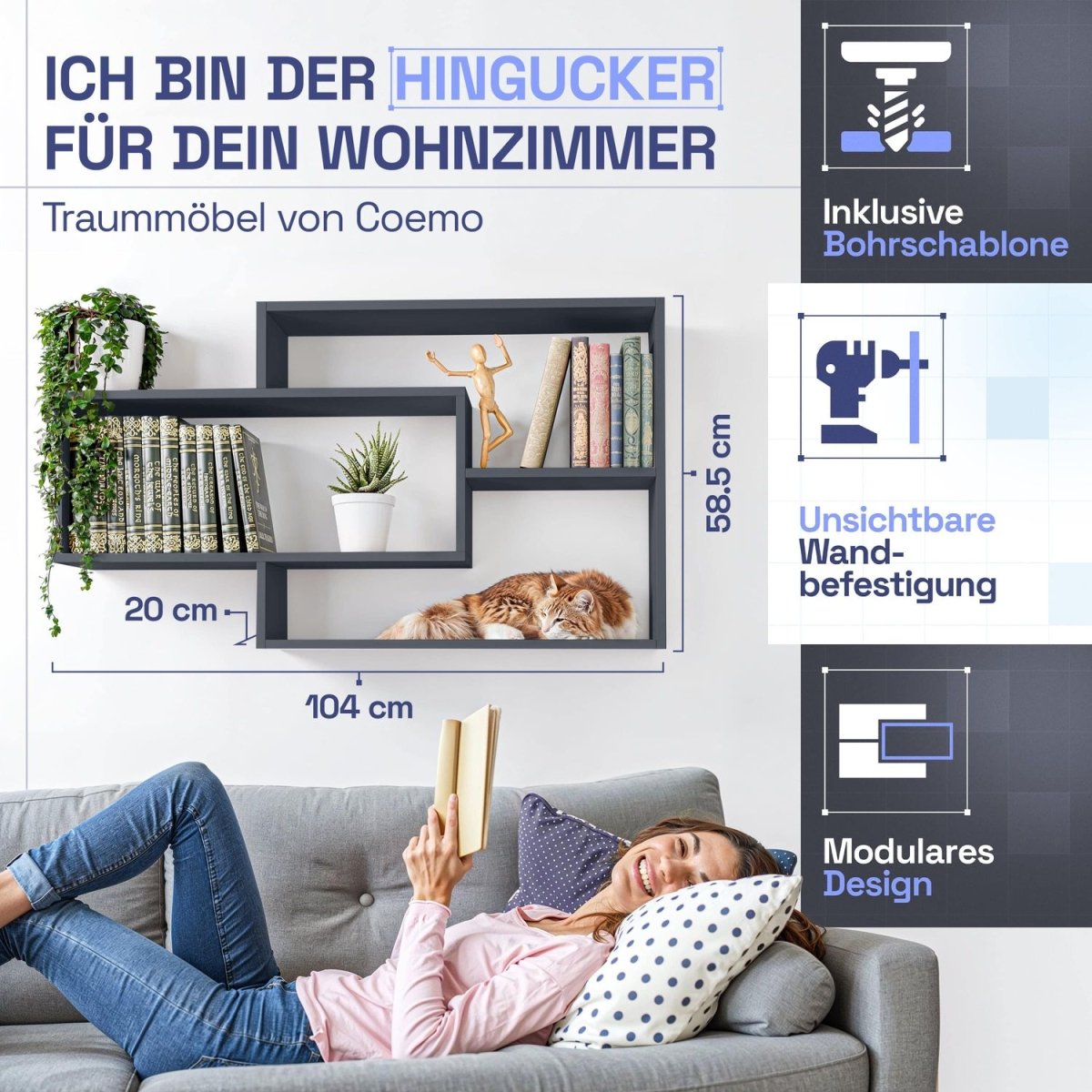 Wandregal Karo Schweberegal aus Holz - Mein - Regal.de