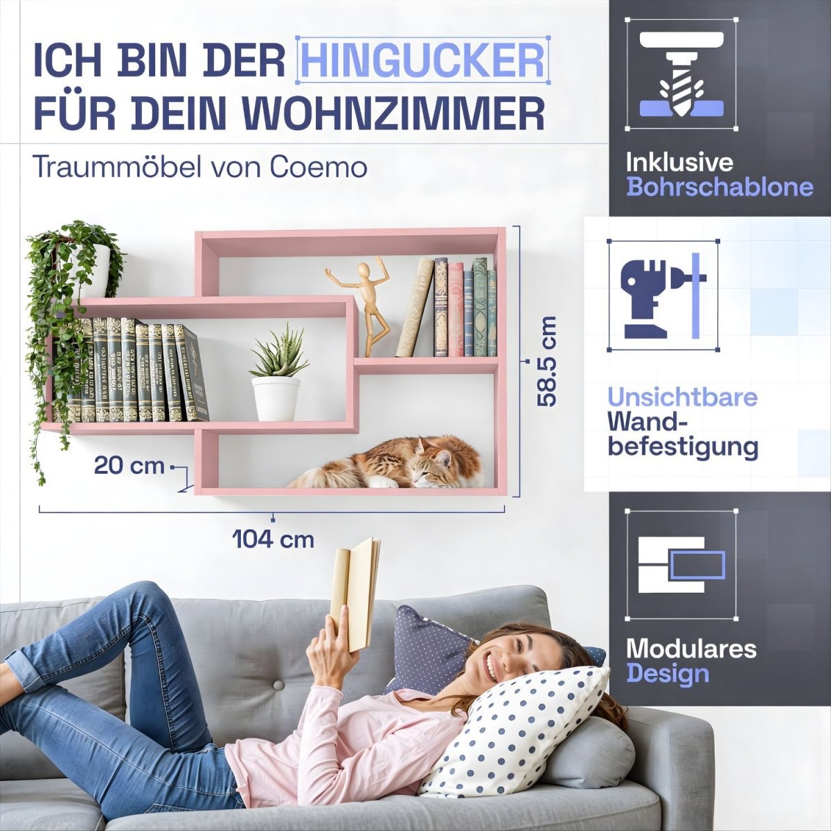 Wandregal Karo Schweberegal aus Holz - Mein - Regal.de