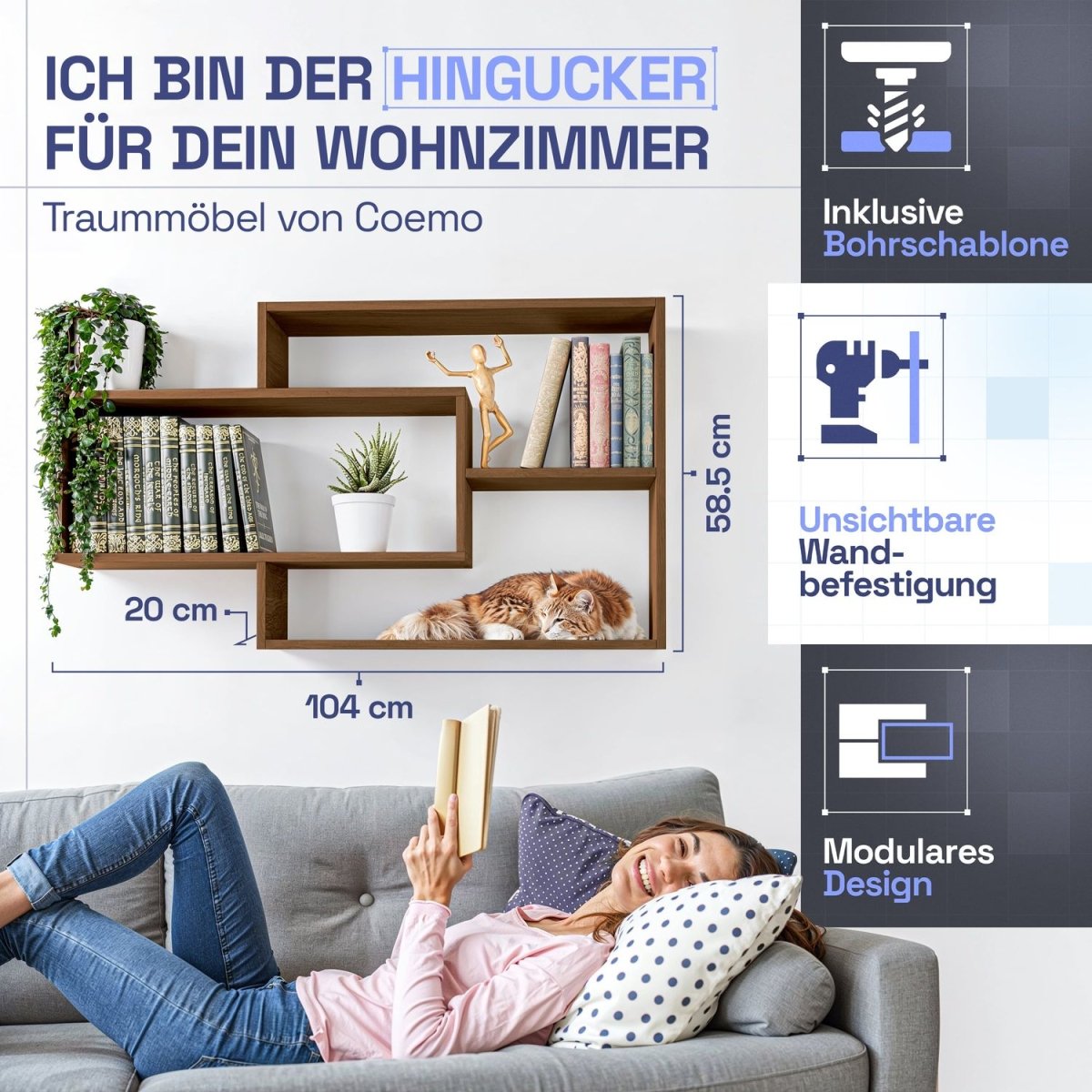 Wandregal Karo Schweberegal aus Holz - Mein - Regal.de