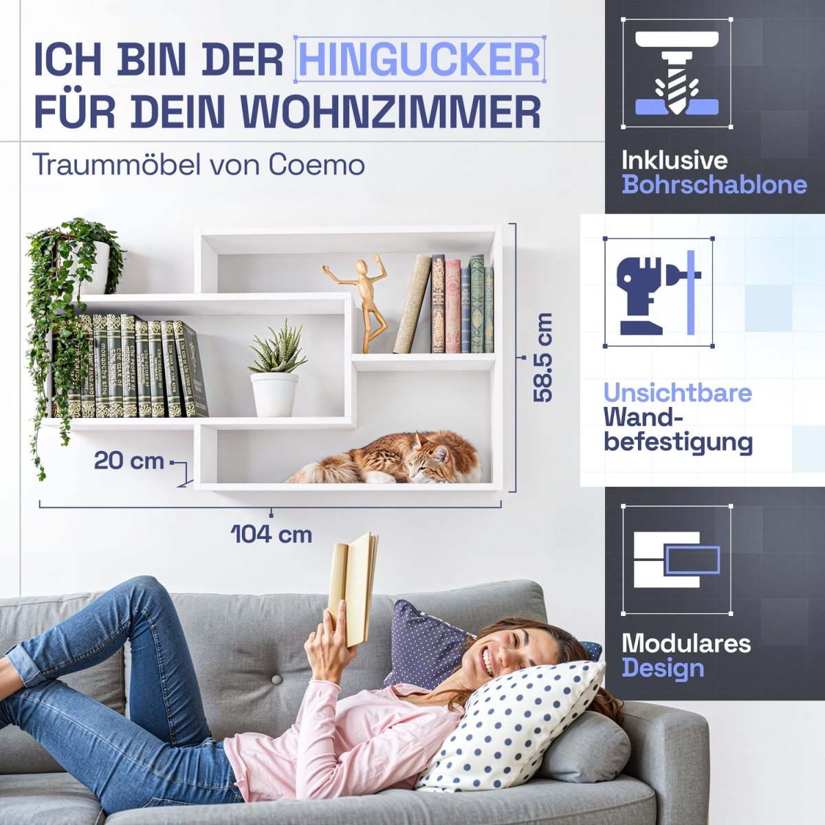 Wandregal Karo Schweberegal aus Holz - Mein - Regal.de