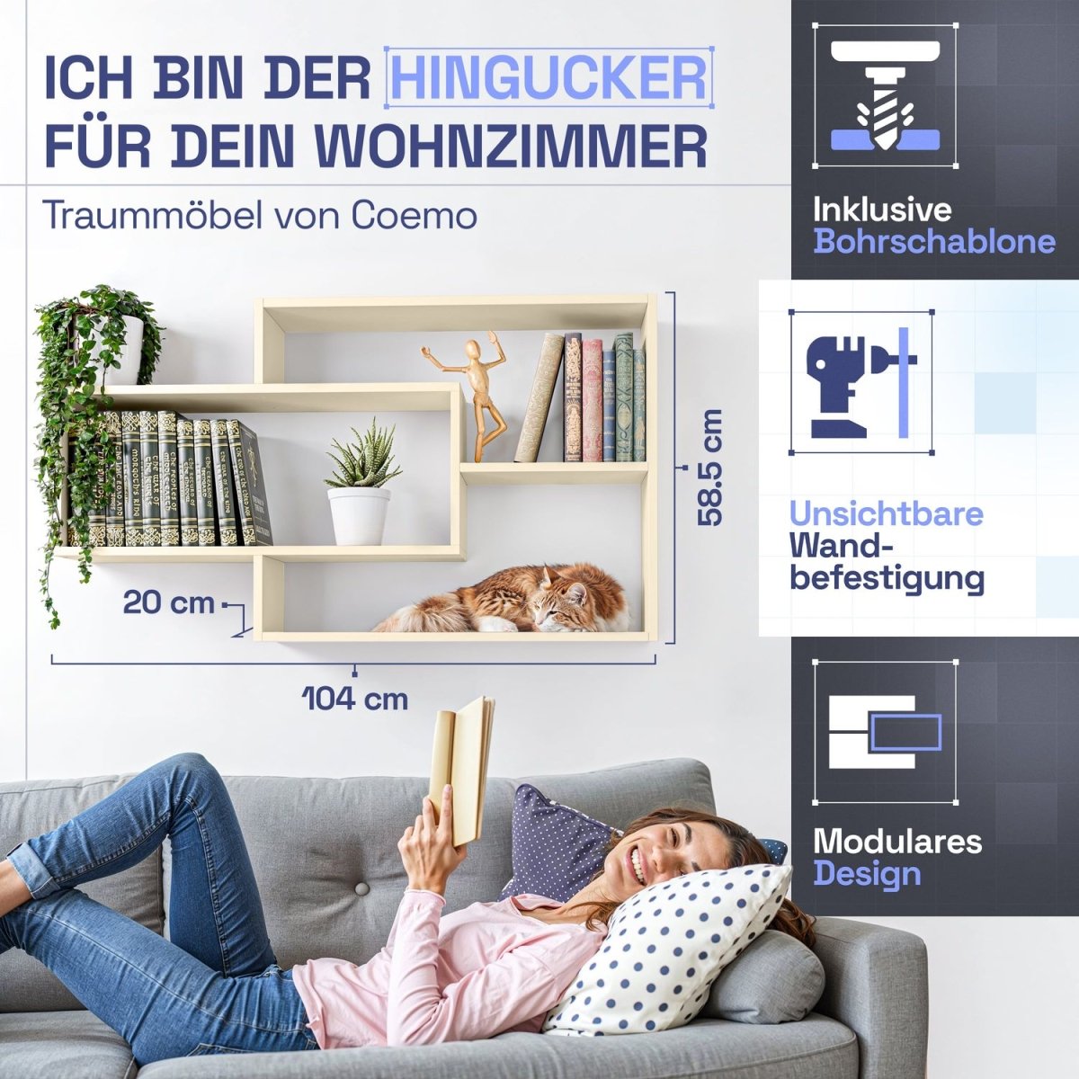 Wandregal Karo Schweberegal aus Holz - Mein - Regal.de