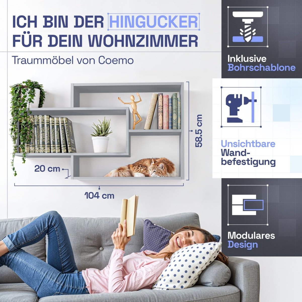 Wandregal Karo Schweberegal aus Holz - Mein - Regal.de