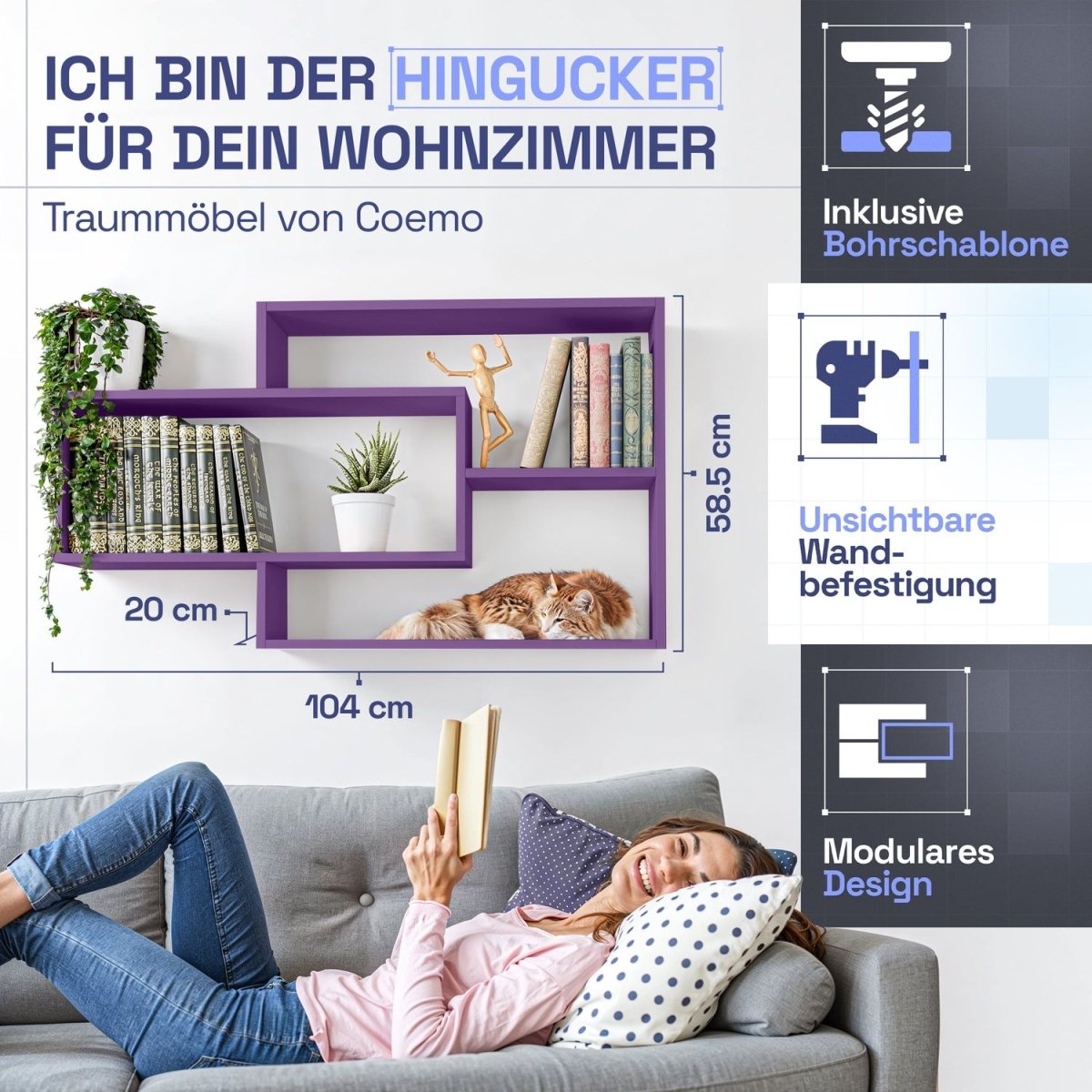 Wandregal Karo Schweberegal aus Holz - Mein - Regal.de