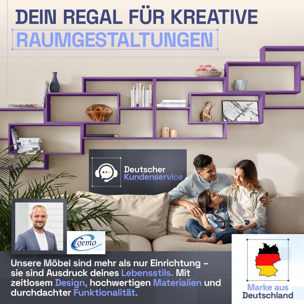 Wandregal Karo Schweberegal aus Holz - Mein - Regal.de