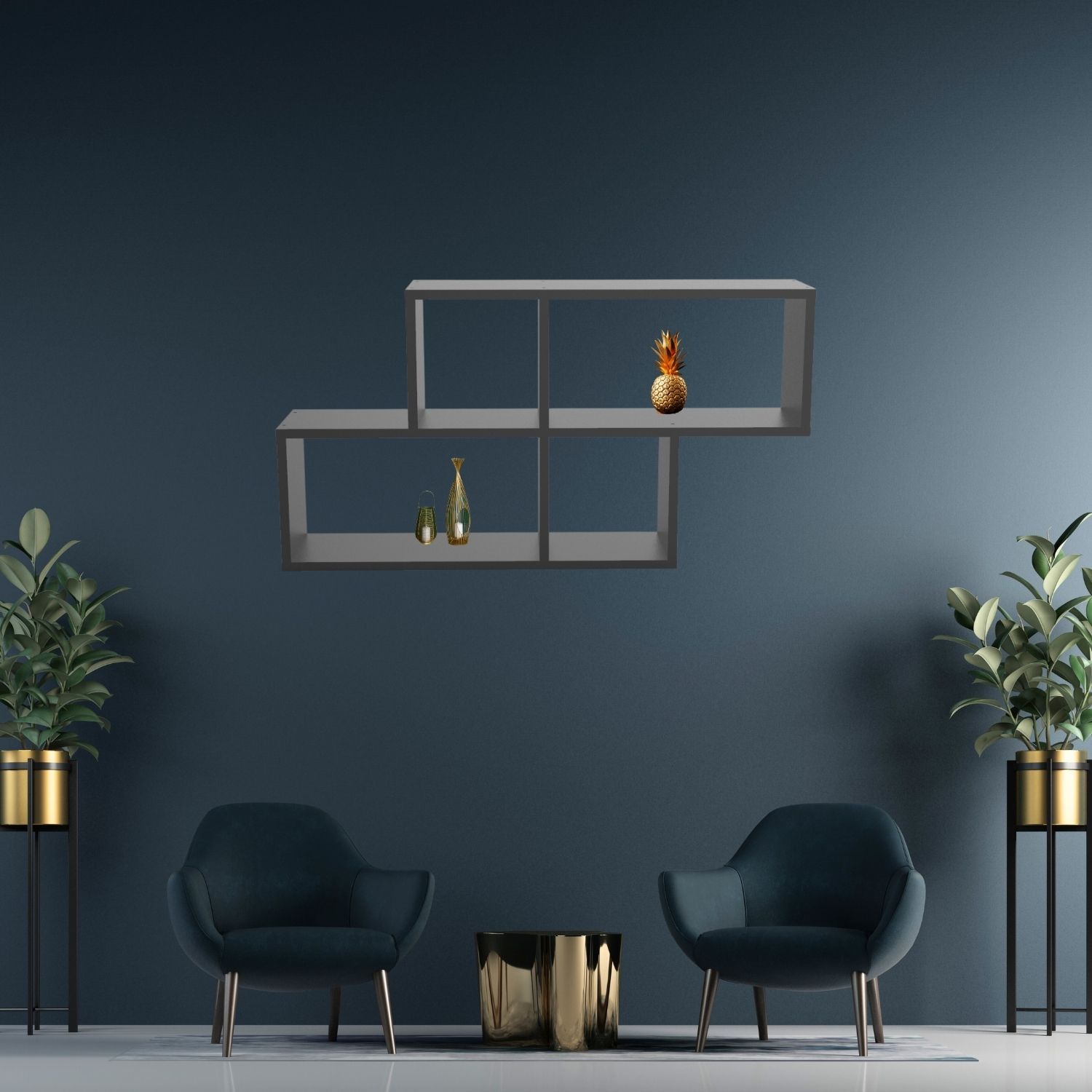 Coemo Wandregal Ernie aus Holz MDF, 4 Fächer vertikal versetzt