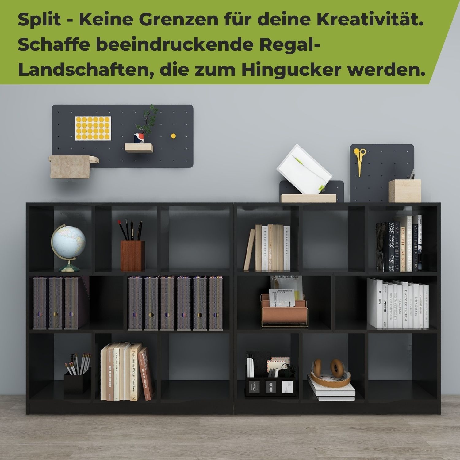 Raumteiler Split in der Farbe Schwarz in 2er Kombination