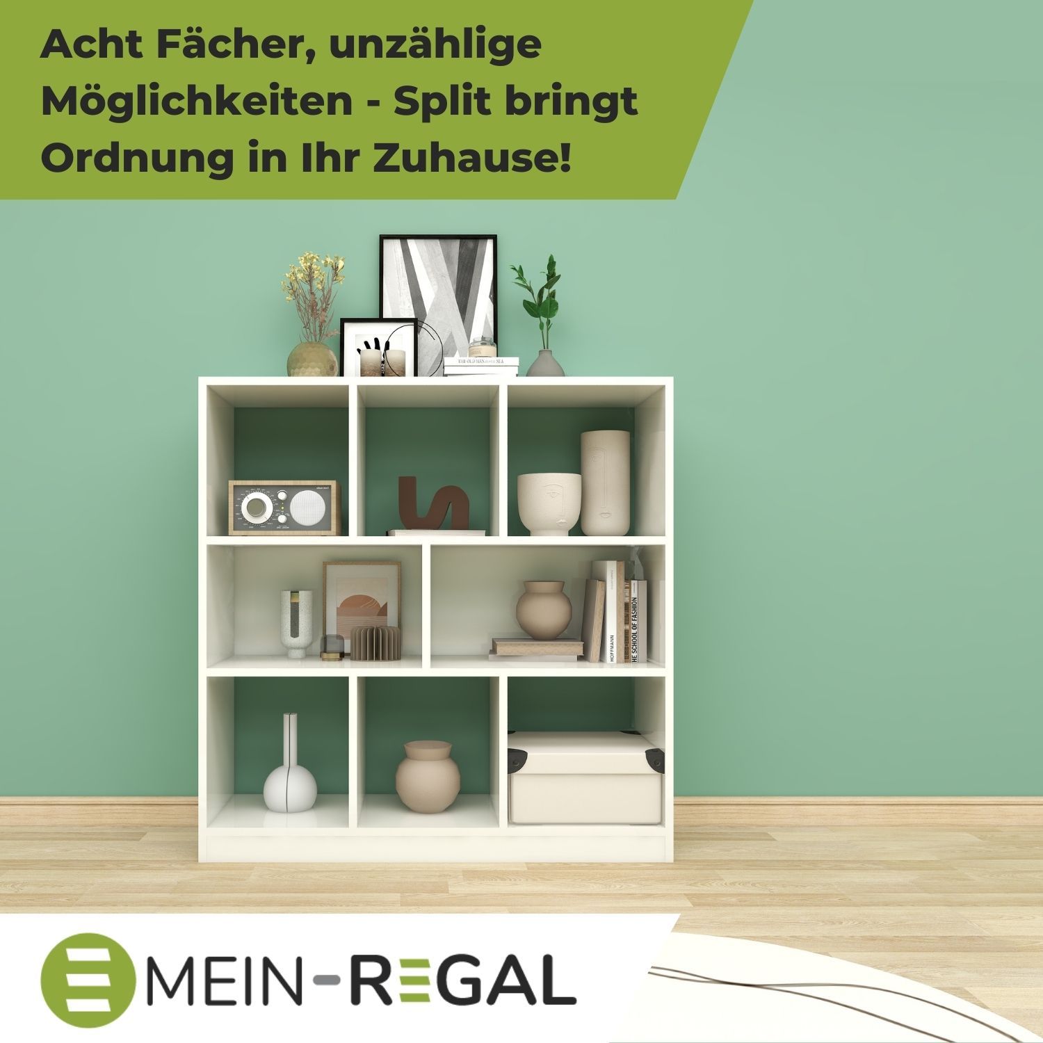 Raumteiler Split in der Farbe Weiß an grüner Wand
