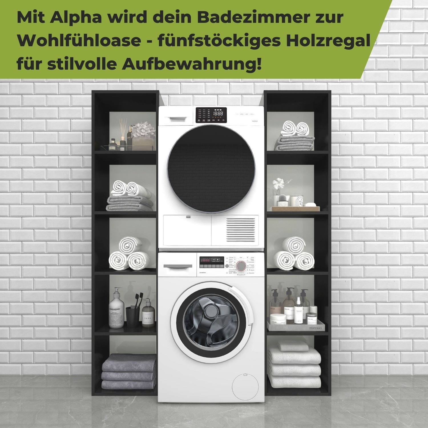 Standregal Alpha 185 in der Farbe Schwarz in der Waschküche