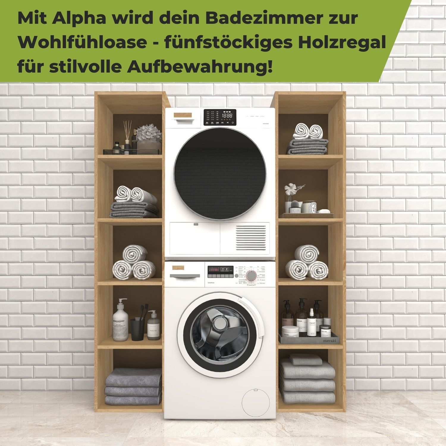 Standregal Alpha 185 in der Farbe Natur in der Waschküche