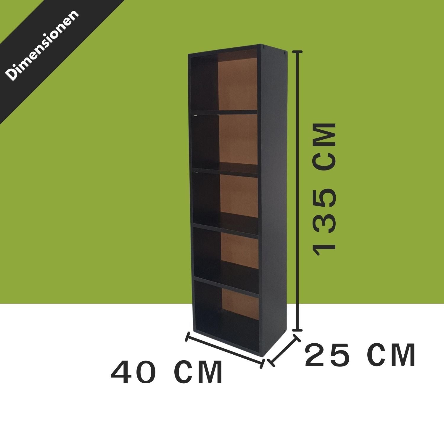 Standregal Alpha 135 in der Farbe Schwarz mit Maßangaben