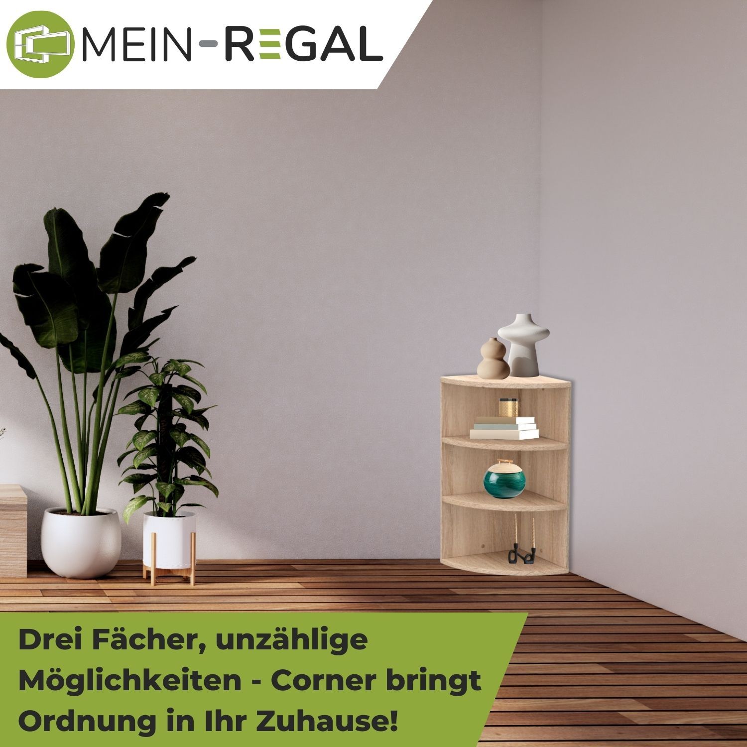 Mein-Regal Eckregal Corner 60 aus Holz 3 Etagen