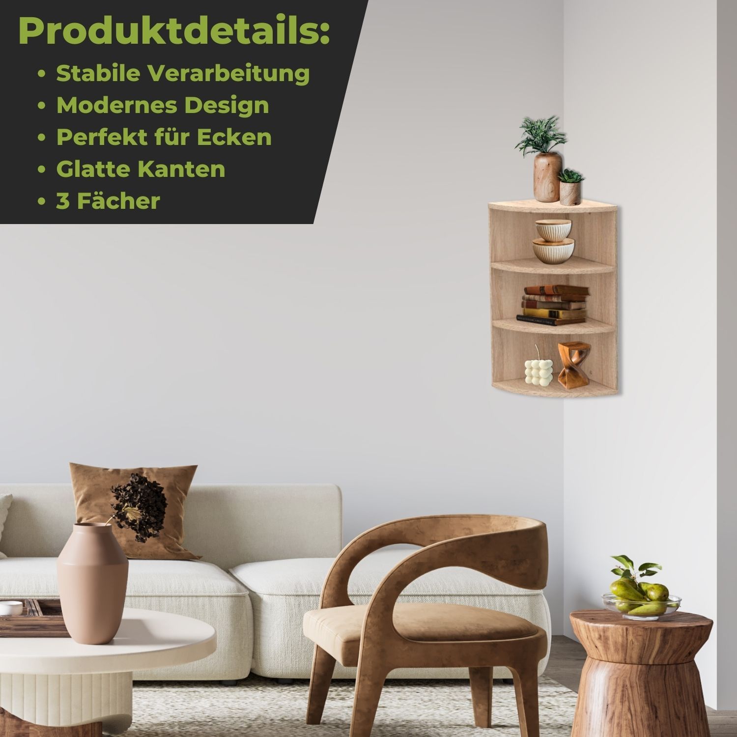 Mein-Regal Eckregal Corner 60 aus Holz 3 Etagen