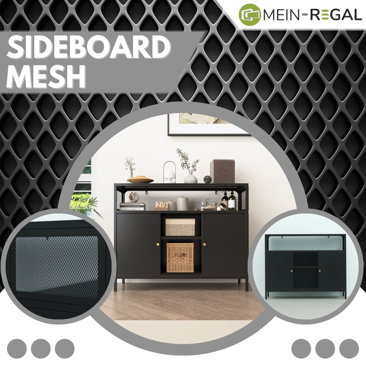 Mein-Regal Sideboard Mesh mit Schiebetüren