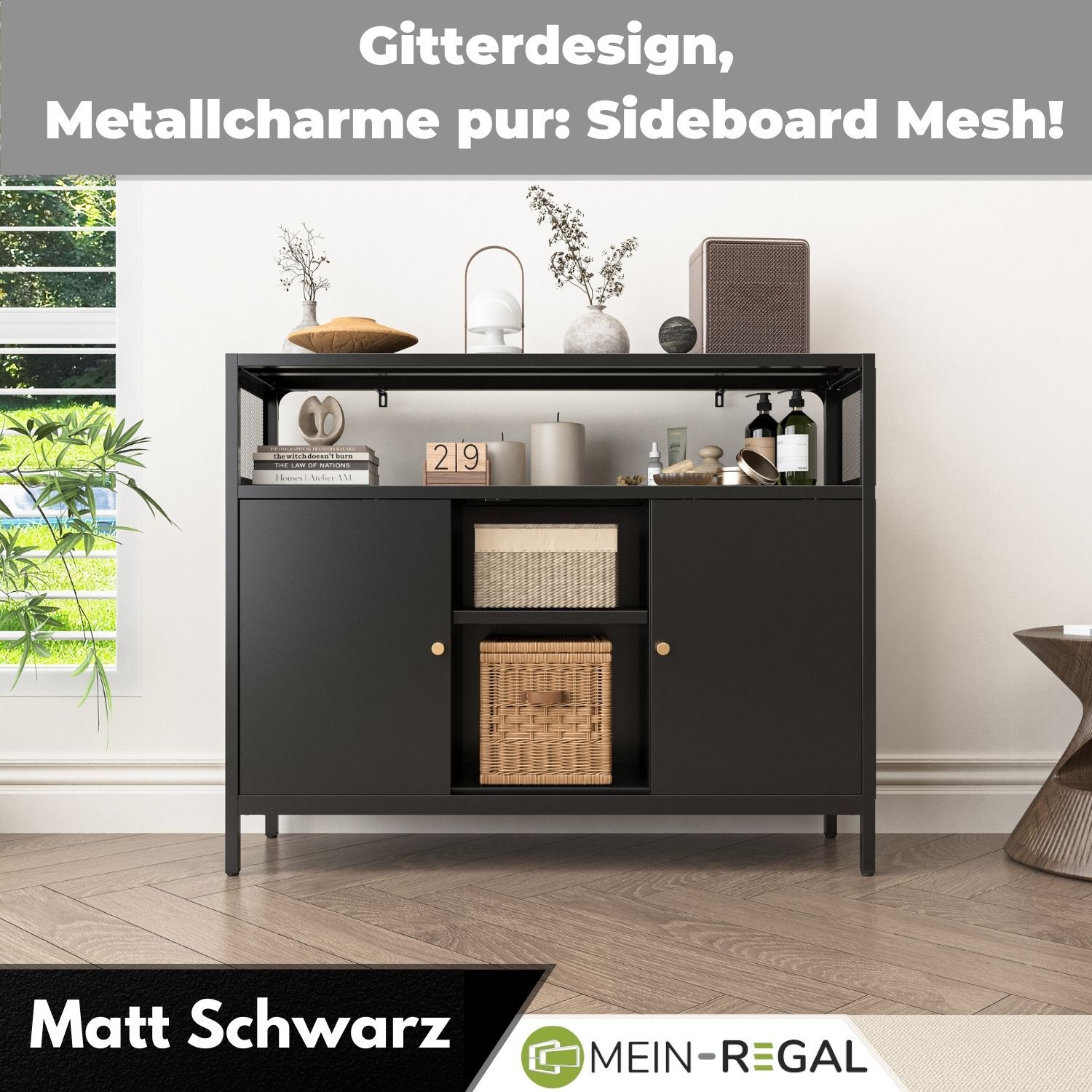 Mein-Regal Sideboard Mesh mit Schiebetüren