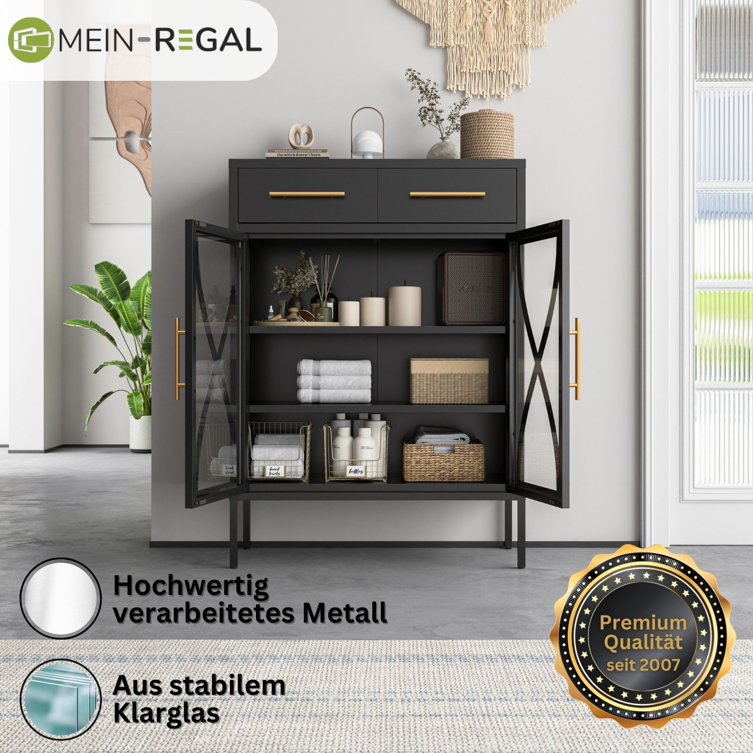 Mein-Regal Highboard Toronto mit 2 Glastüren 2 Schubladen