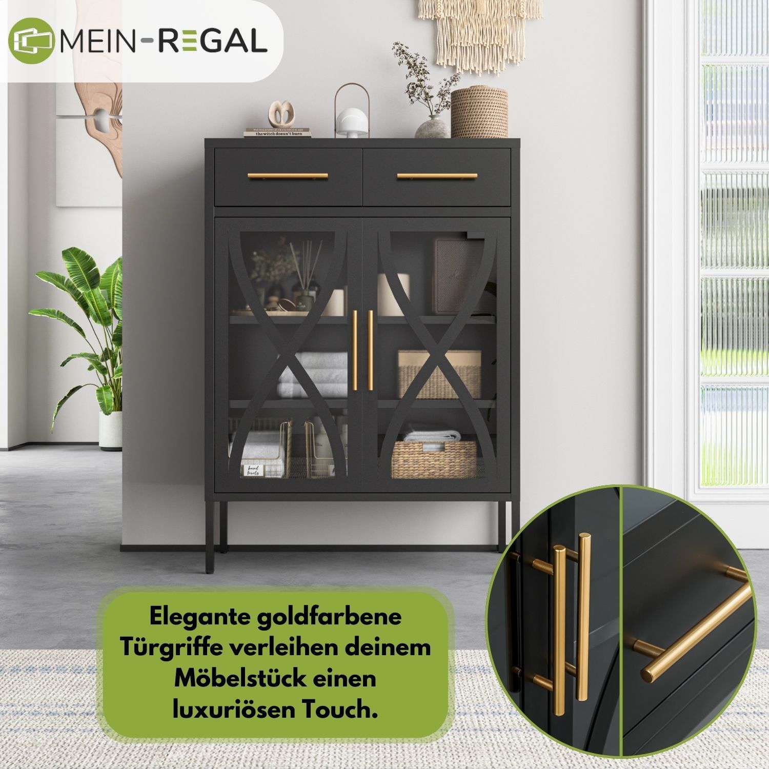 Mein-Regal Highboard Toronto mit 2 Glastüren 2 Schubladen