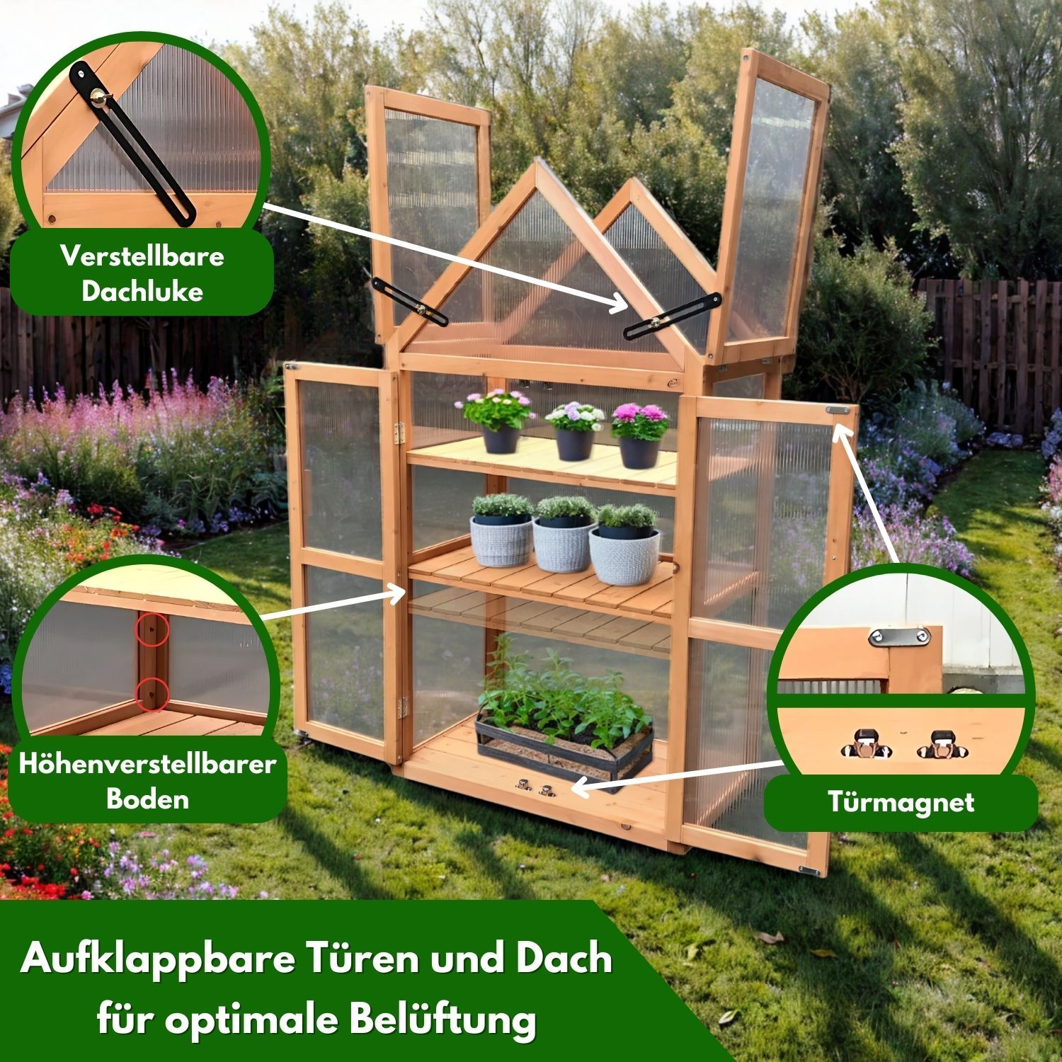 Coemo Gewächshaus Jan mit aufklappbaren Türen und Dach