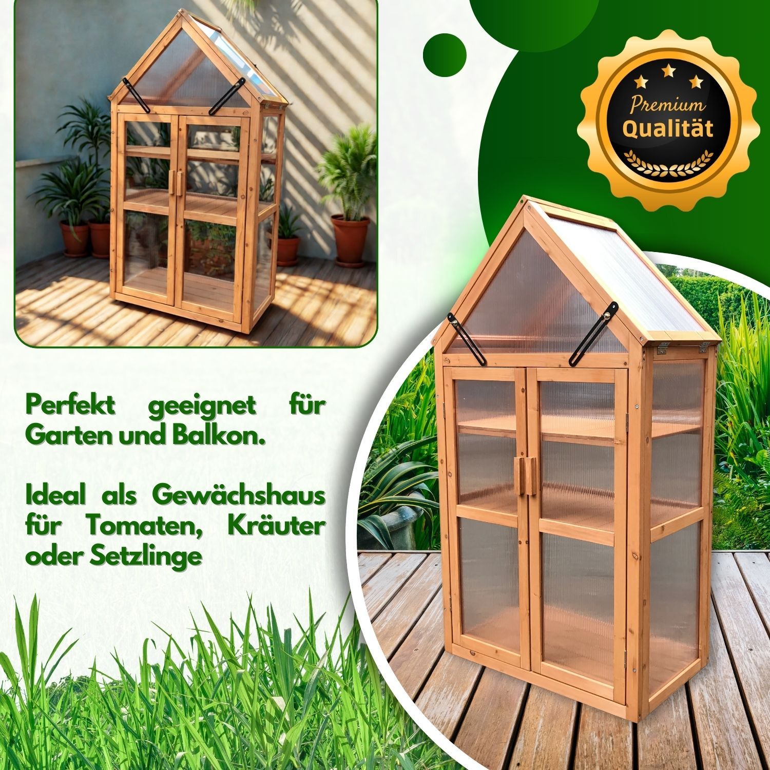 Coemo Gewächshaus Jan mit aufklappbaren Türen und Dach