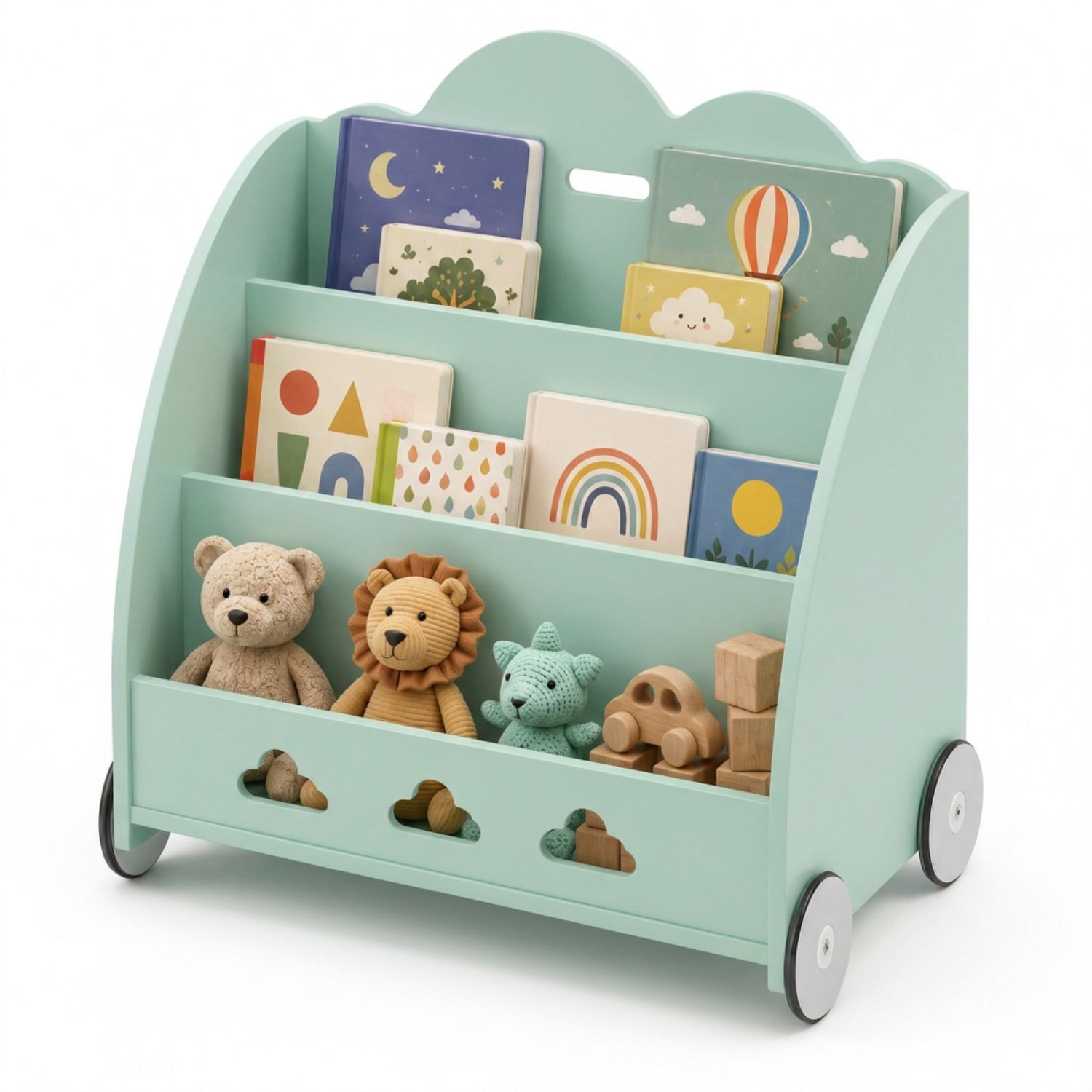 Coemo Aufbewahrungsrollwagen Bookie Bücherregal Holz Spielzeugkiste mit Rädern