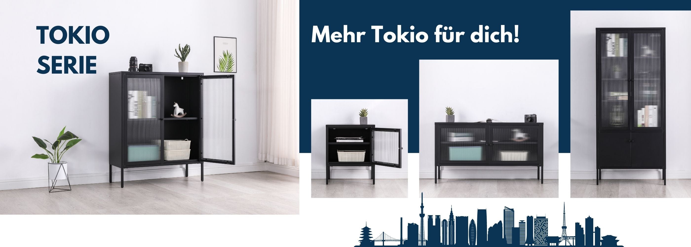 Die Möbelserie Tokio bietet moderne Metallmöbel, Vitrinen, Highboards, Sideboards und Nachttische für stilvolle Raumgestaltung.