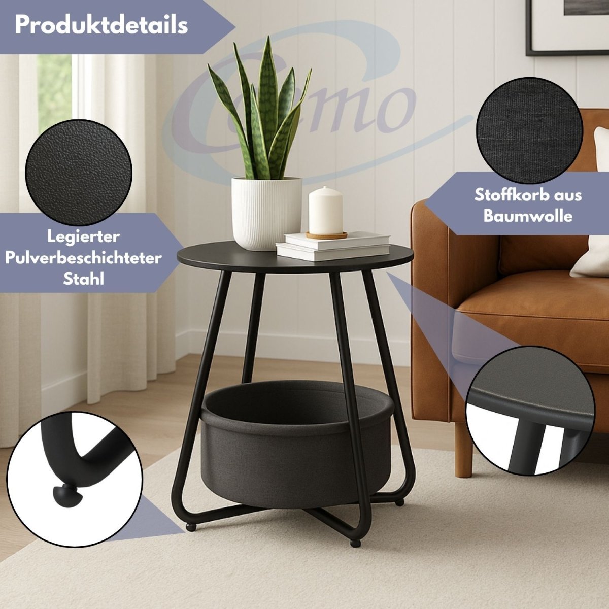 B - Ware Beistelltisch Kosi mit Canvas Korb - Metallgestell mit Stoffkorb - Mein - Regal.de