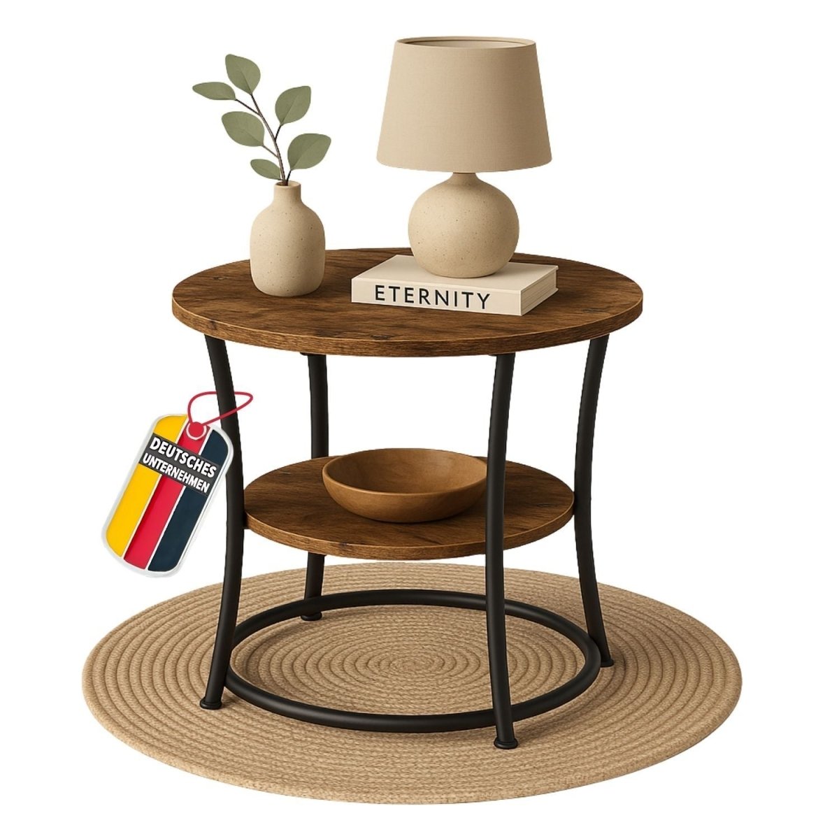 Coemo Couchtisch Tamy 2 Ebenen - Holz mit Metallrahmen - Ø 55 cm x 55 cm - Mein - Regal.de