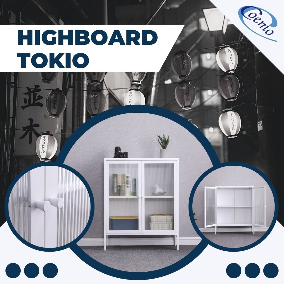 Coemo Highboard Tokio aus Metall mit Glastüren - Mein-Regal.de