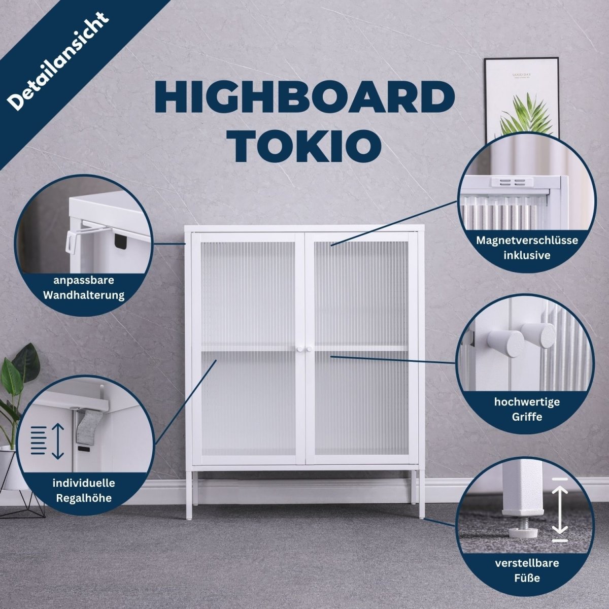 Coemo Highboard Tokio aus Metall mit Glastüren - Mein-Regal.de