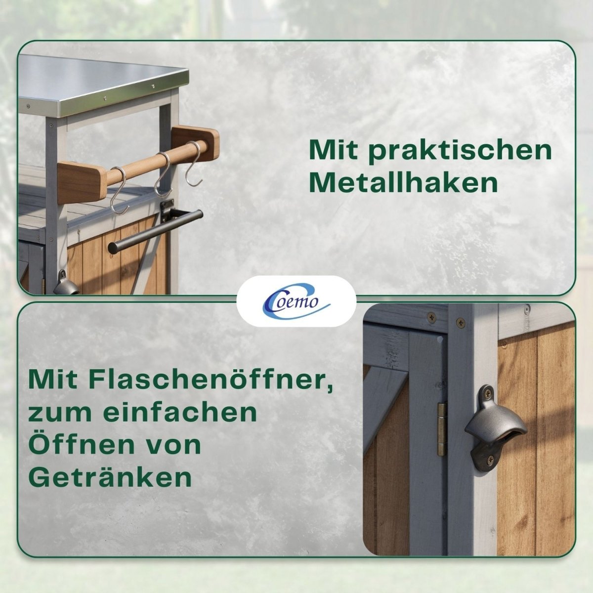 Coemo Servierwagen James aus Holz Kücheninsel/ - wagen Tischplatte Edelstahl und Rollen - Mein - Regal.de