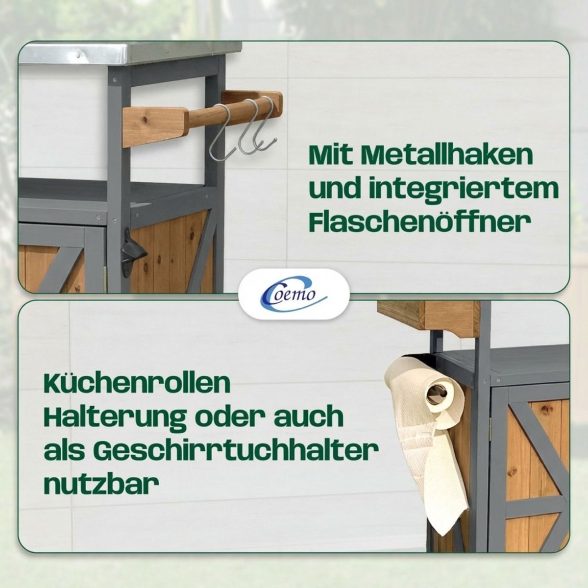 Coemo Servierwagen James aus Holz Kücheninsel/ - wagen Tischplatte Edelstahl und Rollen - Mein - Regal.de