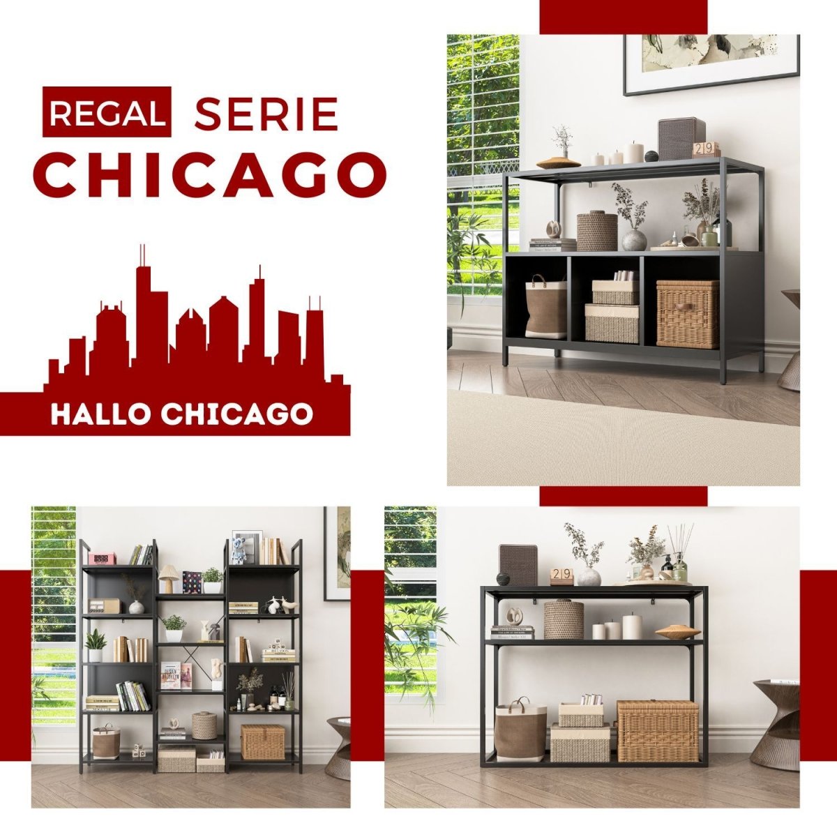 Coemo Sideboard Chicago mit 3 kleinen Fächern und 1 großem Regalfach