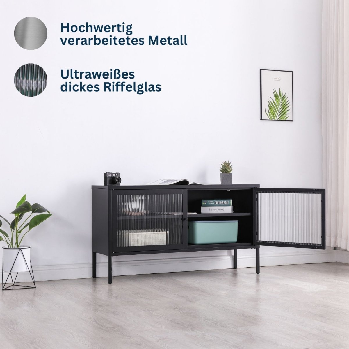 Coemo Sideboard Tokio aus Metall mit Glastüren - Mein-Regal.de