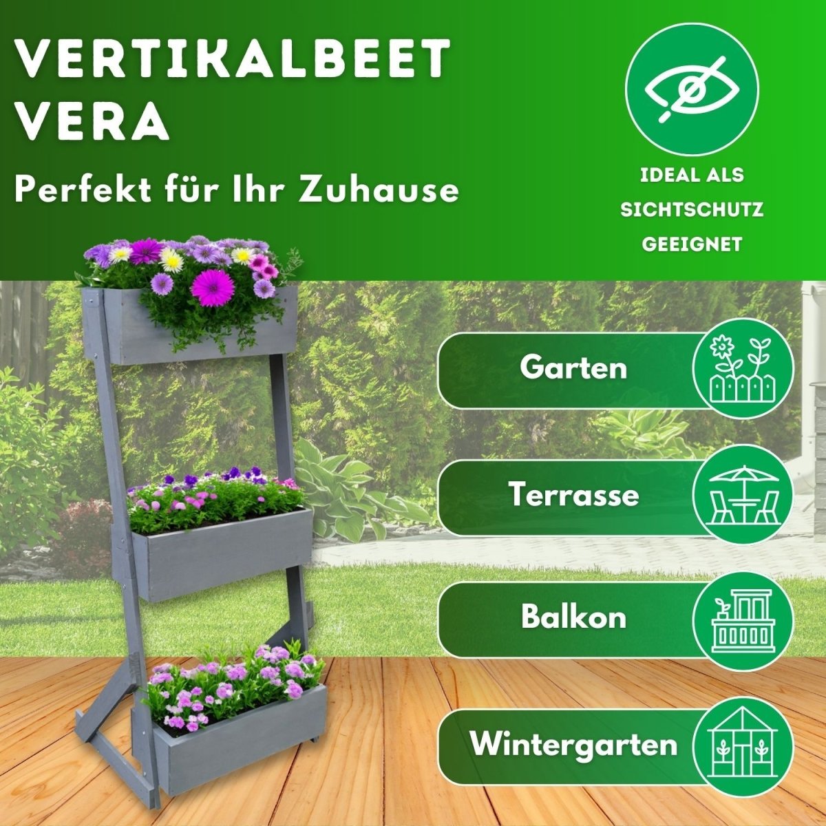 Coemo Vertikalbeet Petra aus Holz Hochbeet 3 Etagen Kästen höhenverstellbar und neigbar - Mein - Regal.de