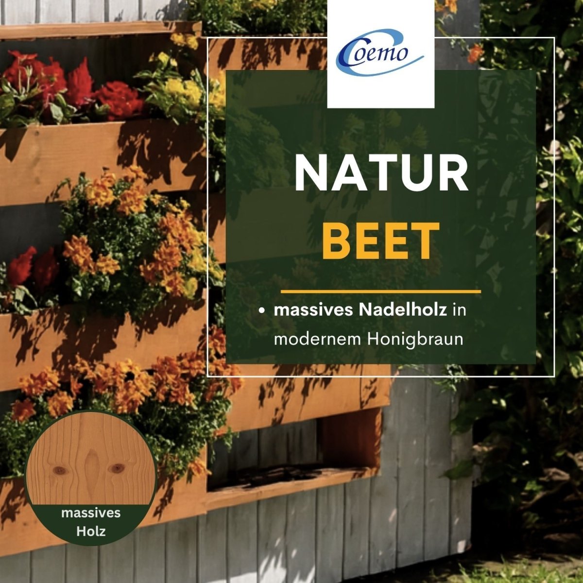 Coemo Vertikalbeet Riga Kräuterbeet Holz 6 Pflanzkästen Wandmontage