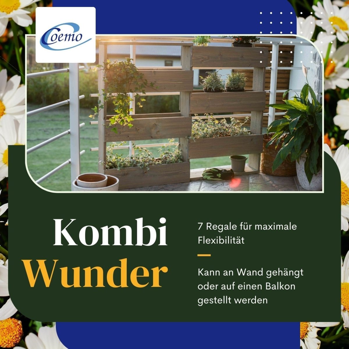 Coemo Vertikalbeet Riga Kräuterbeet Holz 6 Pflanzkästen Wandmontage