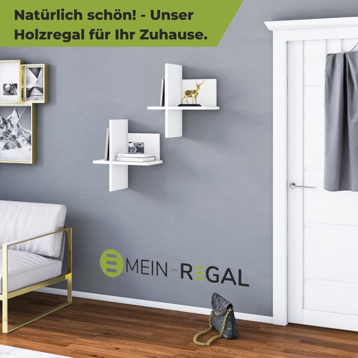 Mein - Regal 2x Wandregal BRICK aus Holz MDF, bis zu 4 Fächer - Mein - Regal.de