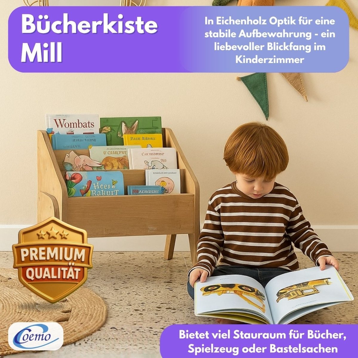 Mein - Regal Bücherbox MILL 55x35x45 cm Bücherregal 3 Fächer - Mein - Regal.de