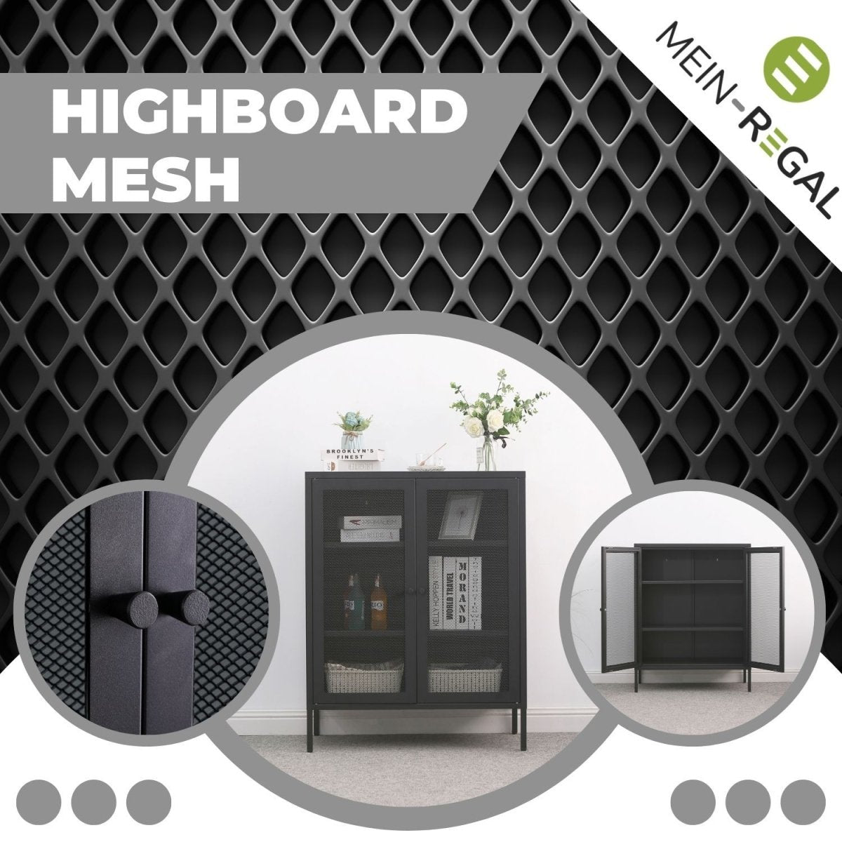 Mein-Regal Highboard Mesh aus Metall mit Meshtüren - Mein-Regal.de