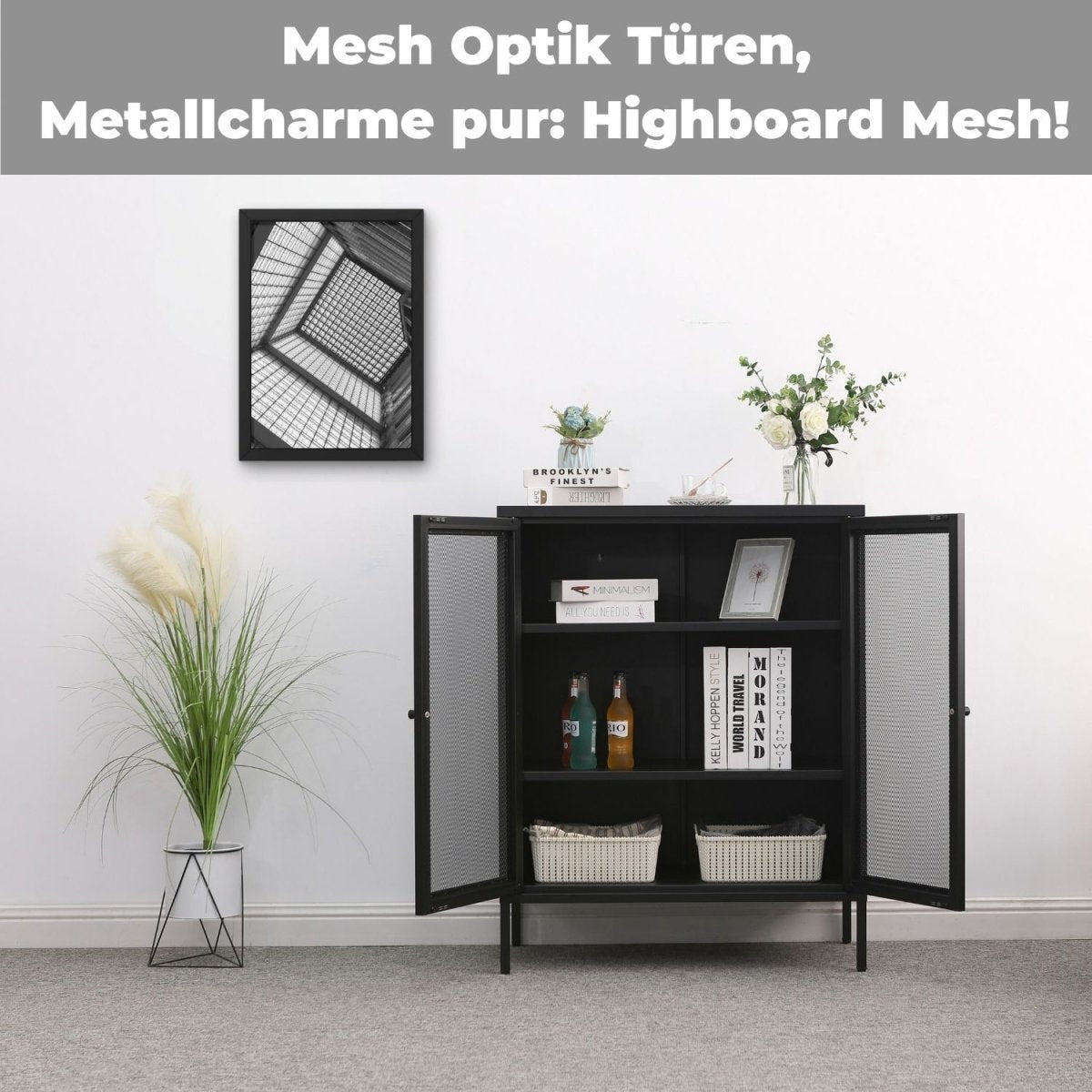 Mein-Regal Highboard Mesh aus Metall mit Meshtüren - Mein-Regal.de