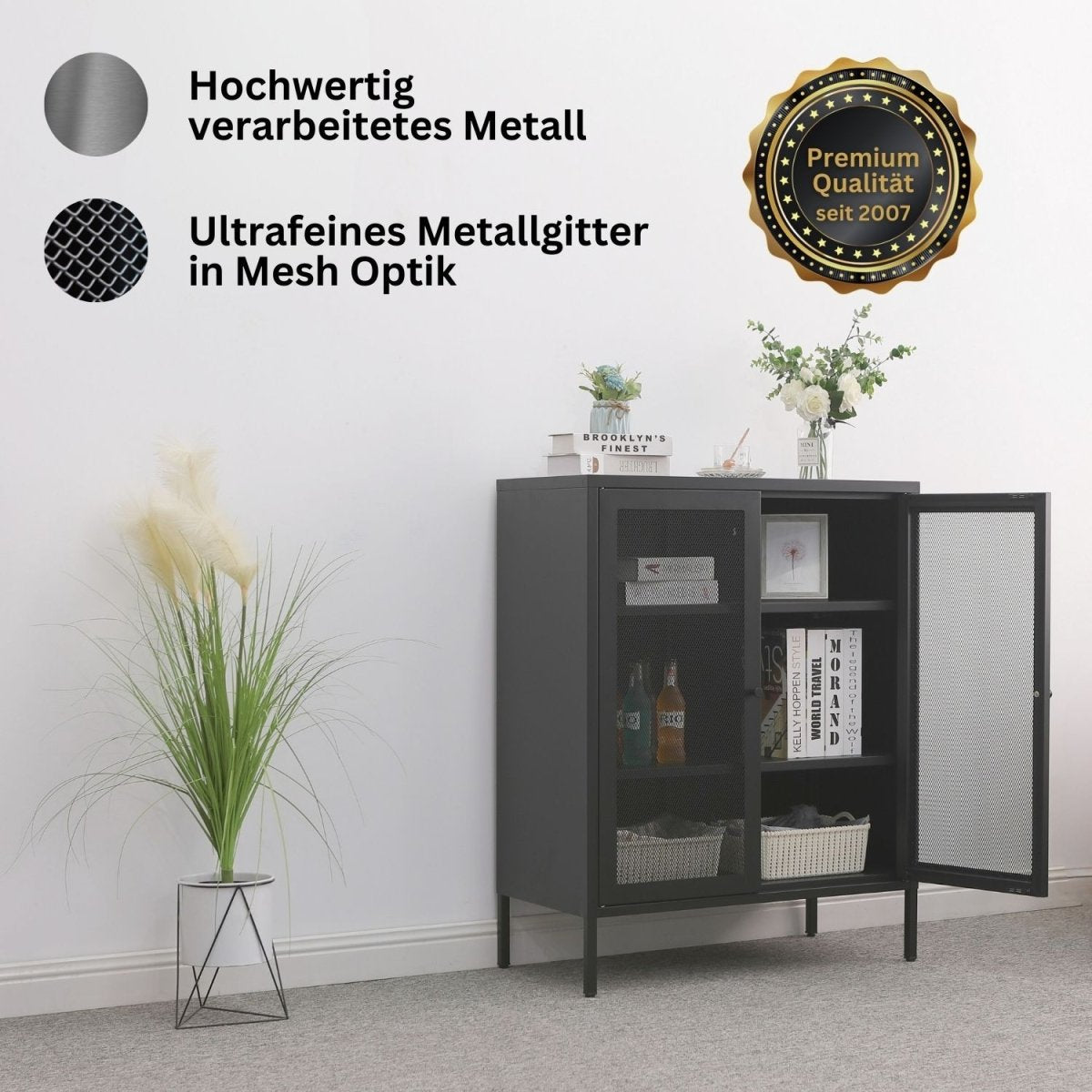 Mein-Regal Highboard Mesh aus Metall mit Meshtüren - Mein-Regal.de