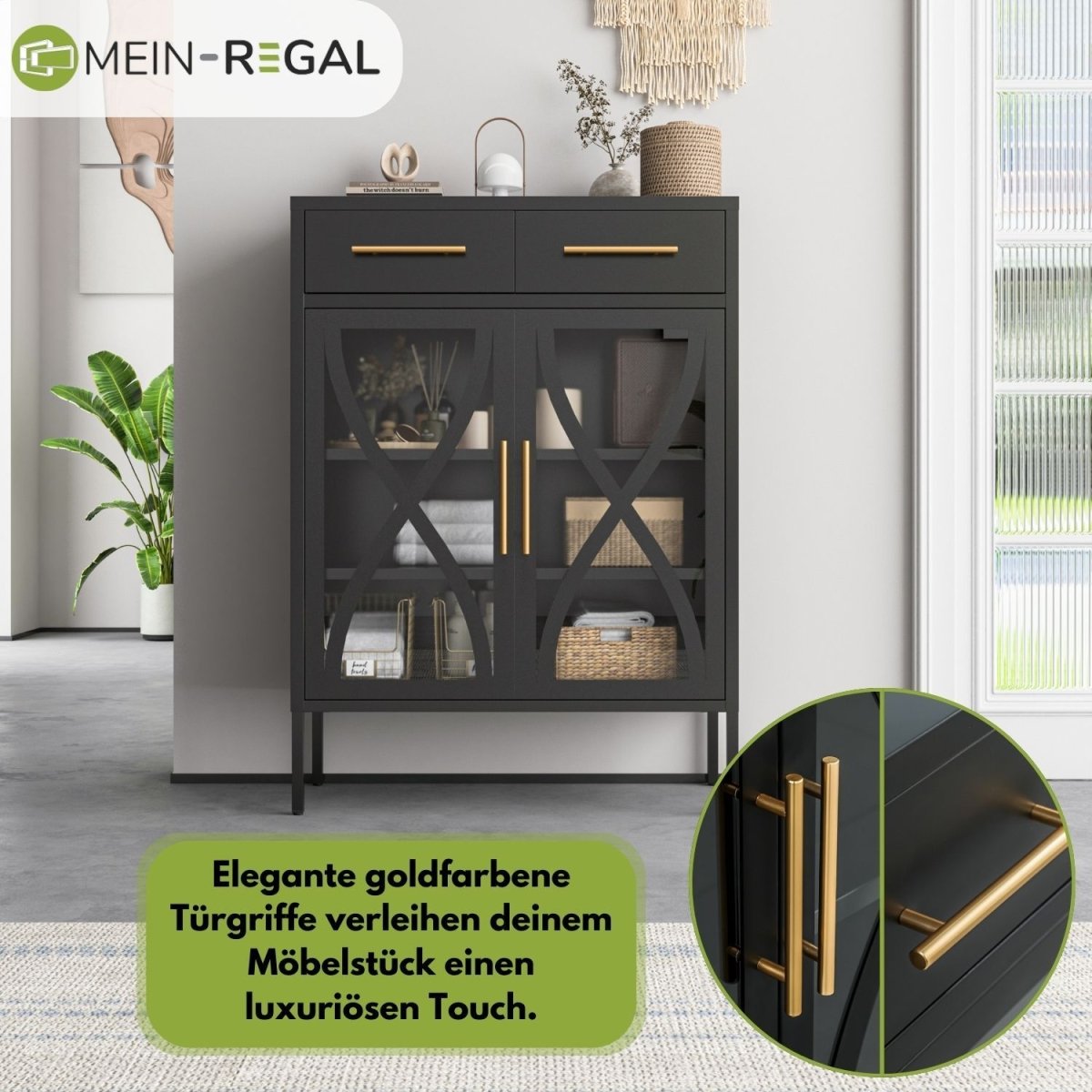 Mein - Regal Highboard Toronto mit 2 Glastüren 2 Schubladen - Mein - Regal.de