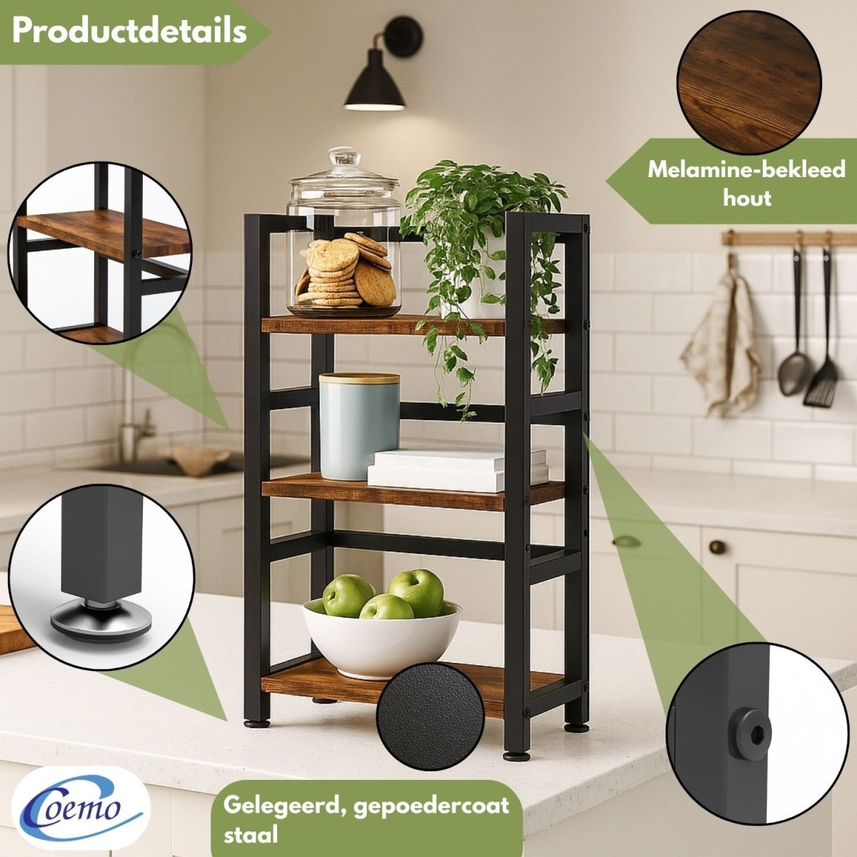 Mein - Regal kompaktes Küchenregal Vintage aus Holz mit Metallrahmen - Mein - Regal.de