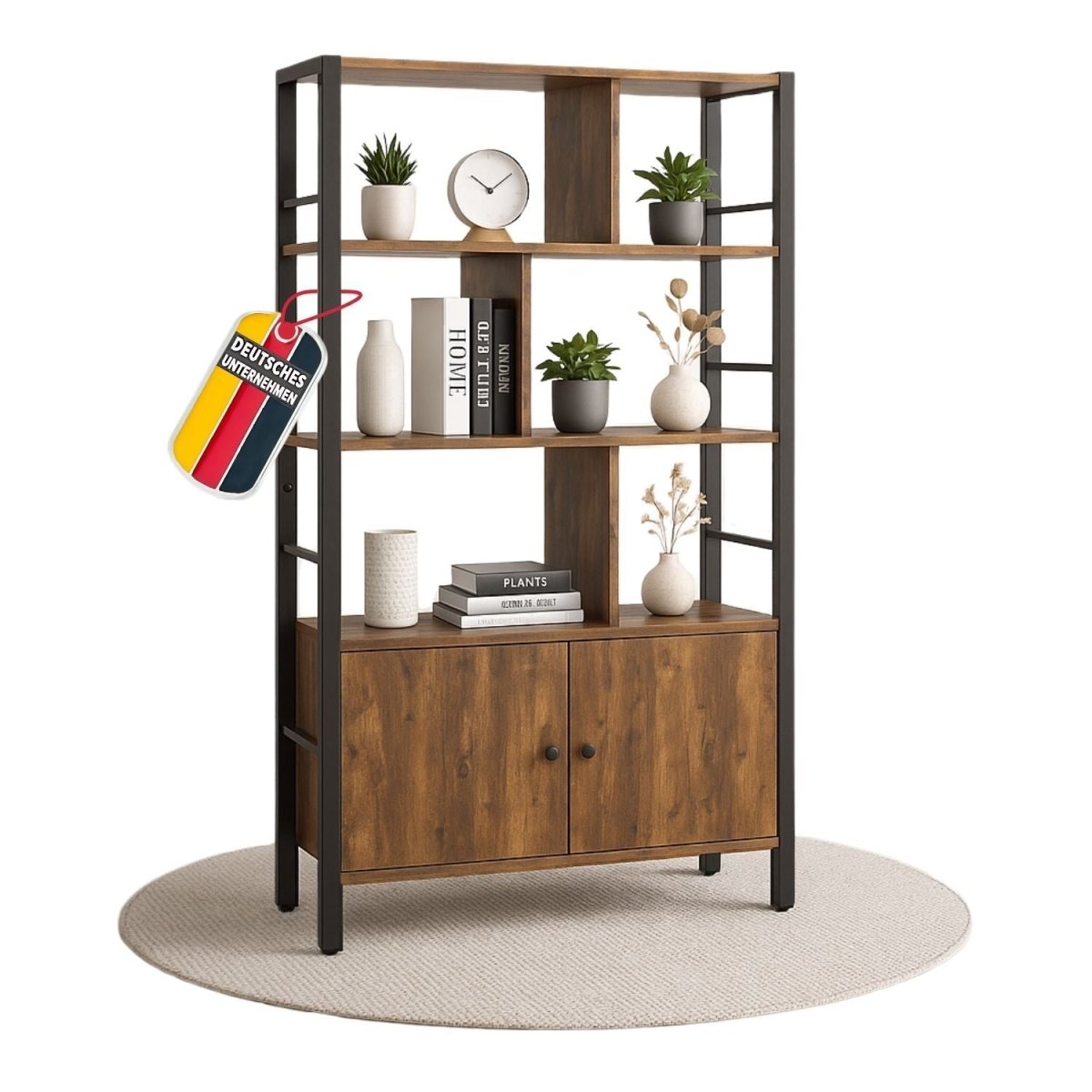 Mein - Regal Regal Vintage 74x30x155 cm mit 7 Fächern & 2 Türen Schrankelement aus Metall & Holz - Mein - Regal.de