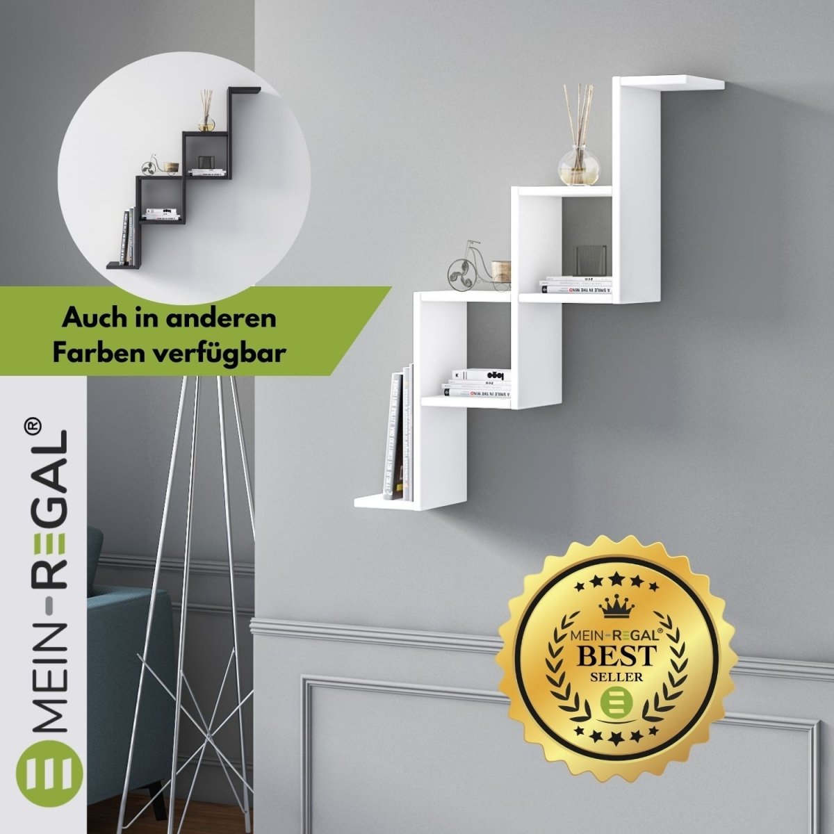 Mein - Regal Wandregal CAROTI aus Holz MDF, bis zu 6 Fächer - Mein - Regal.de