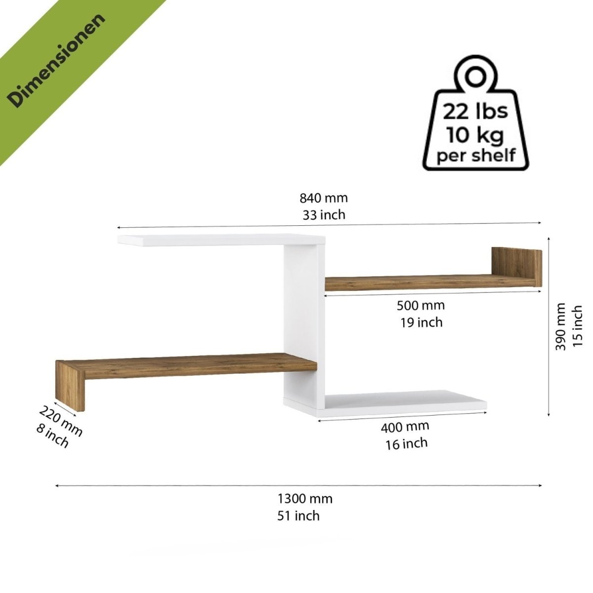 Mein-Regal Wandregal DEROSSO aus Holz MDF, bis zu 4 Fächer - Mein-Regal.de