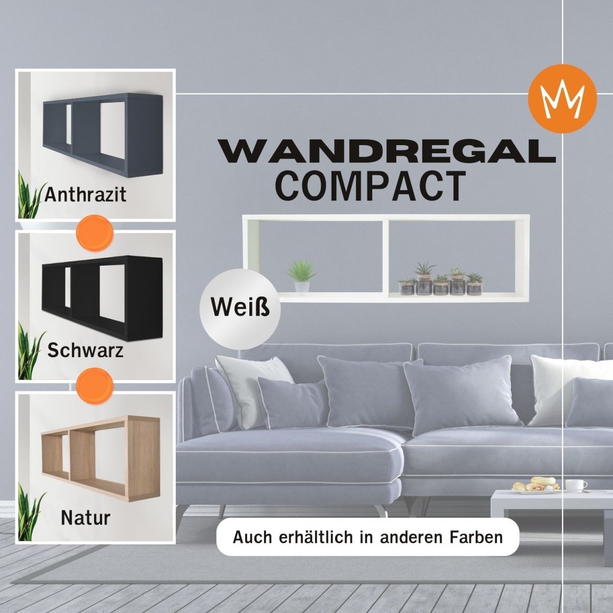 Wandregal COMPACT Schweberegal aus Holz mit 2 Fächern - Mein-Regal.de